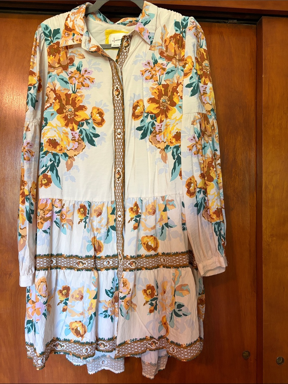 Anthropologie Floral Button-Front Tiered Dress